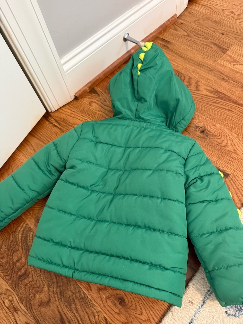 Little Me Dinosaur Coat Green Puffer Jacket Snap Button Toddler Size 2T - Picture 7 of 8